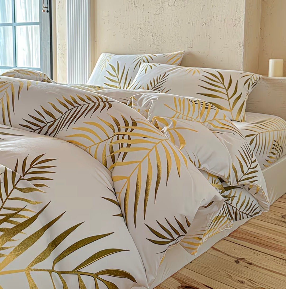 Queen size 6 pieces, duvet cover set, tropical leaves design. - BusDeals