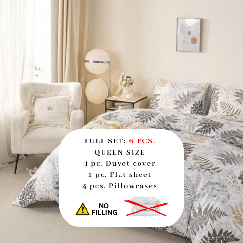 Queen size 6 pieces duvet cover set with brown leaf pattern. - BusDeals