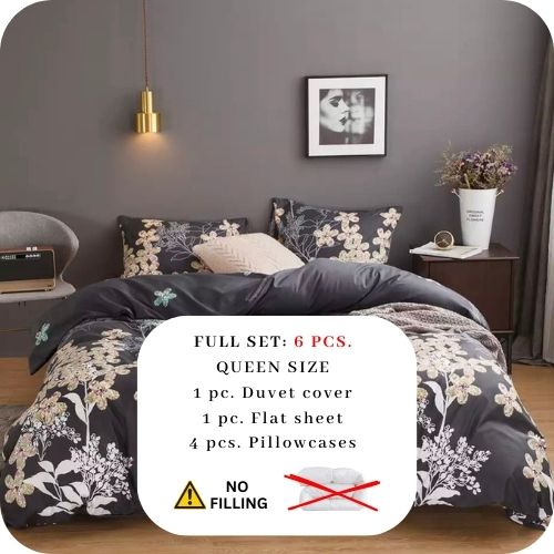 Queen Size 6 pieces, Lovely Flower design Iron Color, bedding set. - BusDeals