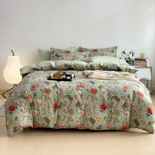 Queen Size 6 Pieces, Reversible Style Duvet Cover Set, Roses Design with Dark Khaki Color. - BusDeals