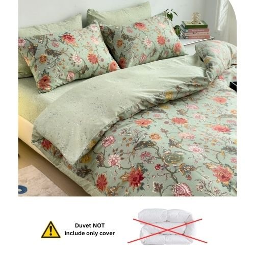 Queen Size 6 Pieces, Reversible Style Duvet Cover Set, Roses Design with Dark Khaki Color - BusDeals