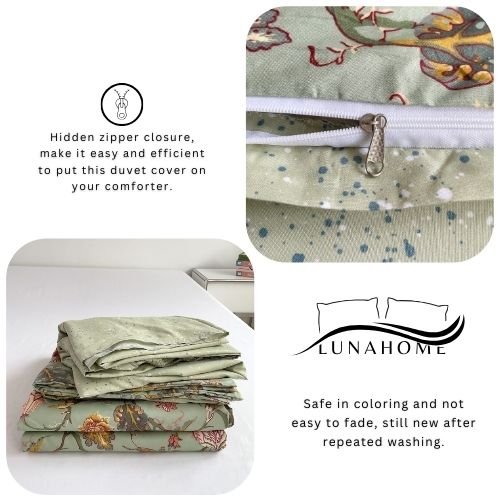 Queen Size 6 Pieces, Reversible Style Duvet Cover Set, Roses Design with Dark Khaki Color - BusDeals