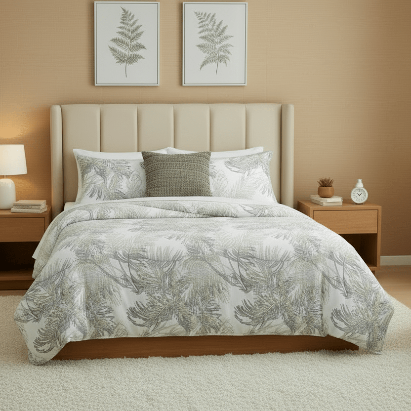 Queen size 6 pieces, soft quality duvet cover set, six components of golden leaf design. - BusDeals