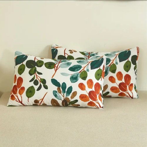 Queen size Bedding Set without filler 6 pieces , Green Color Leaves Design - BusDeals