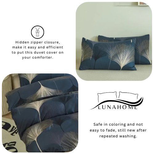 Queen/Double size 6 pieces Bedding Set without filler , Elegant Leaves Design - BusDeals