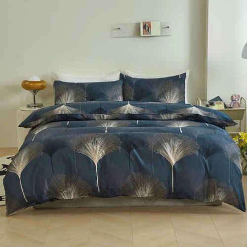Queen/Double size 6 pieces Bedding Set without filler , Elegant Leaves Design - BusDeals