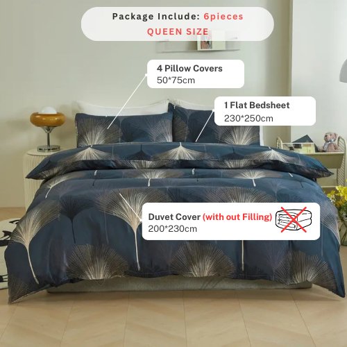 Queen/Double size 6 pieces Bedding Set without filler , Elegant Leaves Design - BusDeals
