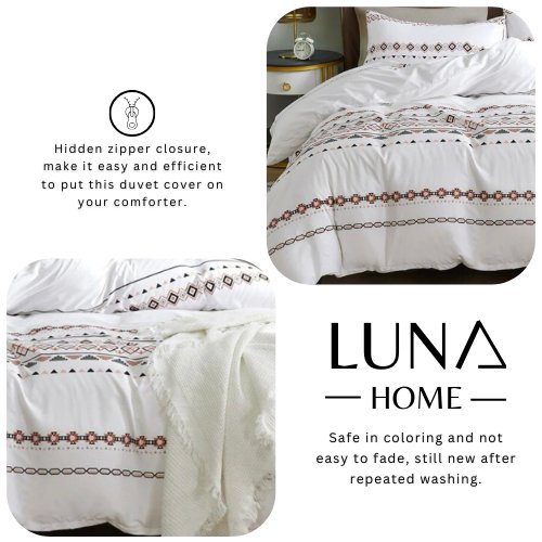 Queen/Double Size 6 Pieces Bedding Set Without Filler, White Color Simple Elegant Design - BusDeals