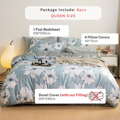 Queen/Double size bedding set of 6 pieces, floral design. - BusDeals