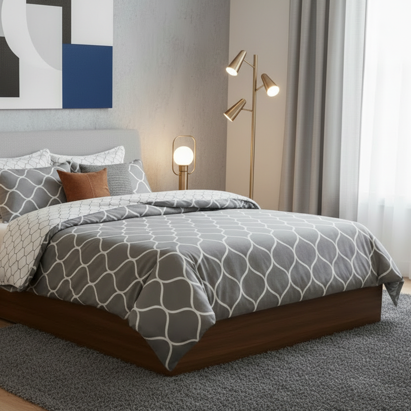 Queen/Double size Bedding Set of 6 pieces, Geometric Design. - BusDeals