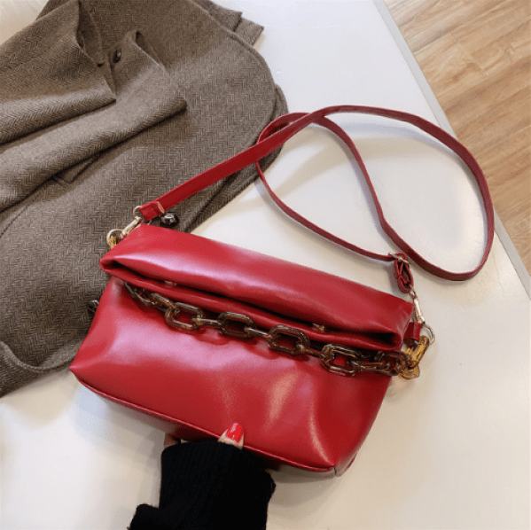 Red PU Crossbody Bag with Chain Strap - Valentine's Day Ready. - BusDeals