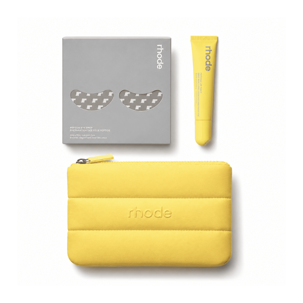 Rhode Summer Travel Kit with Peptide Eye Patches 6 sets on one box, Peptide Lip Tint Lomontini, with Free Yellow Pouch - BusDeals