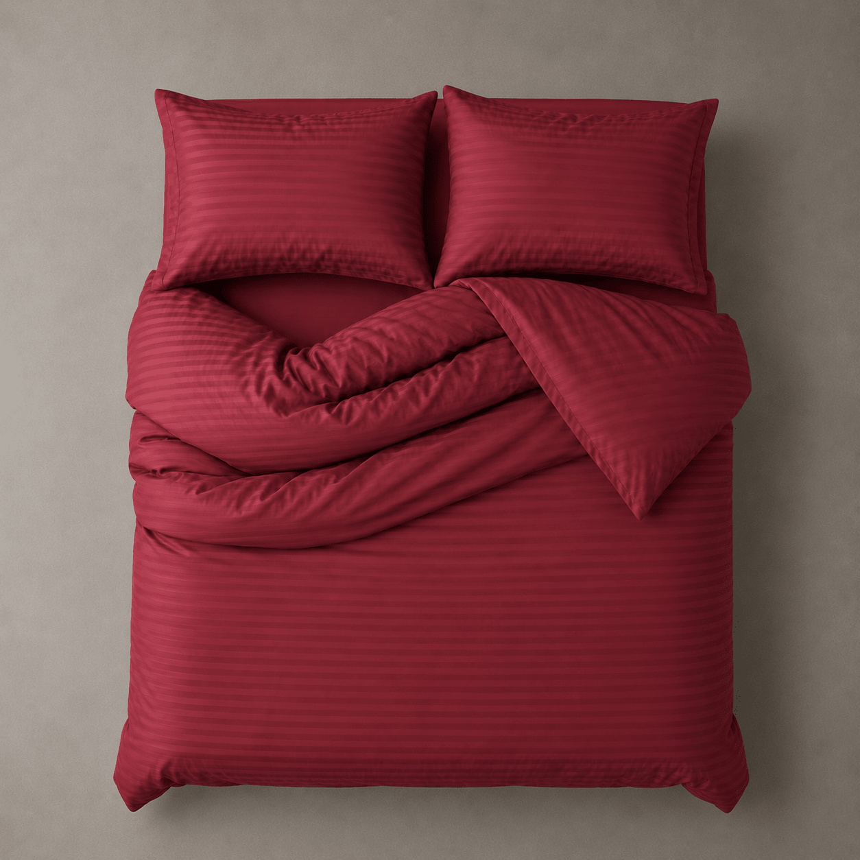 Satin Stripped King Size 6 Pieces Bedding Set, Solid Berry Red. - BusDeals