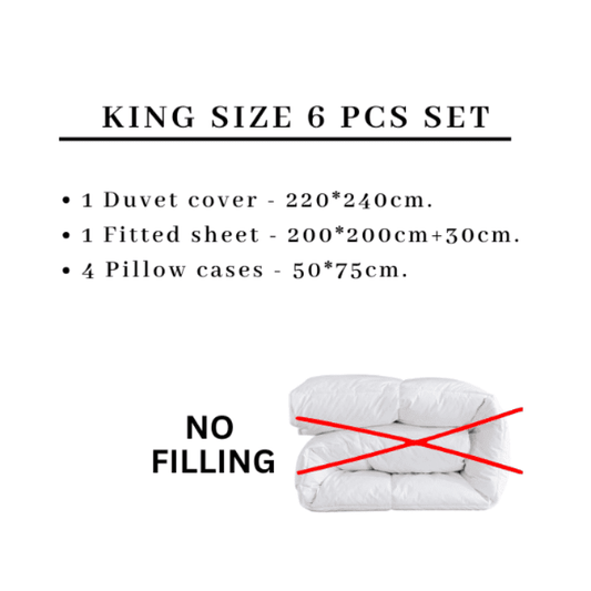 Satin Stripped King Size 6 Pieces Duvet Cover (without filling) Solid Stone Blue. - BusDeals