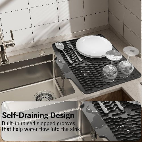 Silicone Dish Drying Mat with Drain Lip, 40*33cm Silicone Dish Drying Mat. - BusDeals
