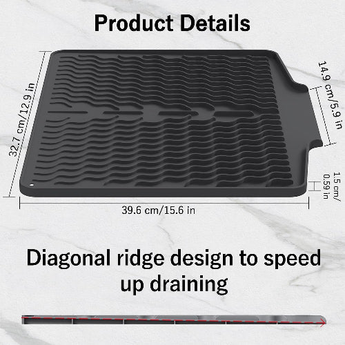 Silicone Dish Drying Mat with Drain Lip, 40*33cm Silicone Dish Drying Mat. - BusDeals