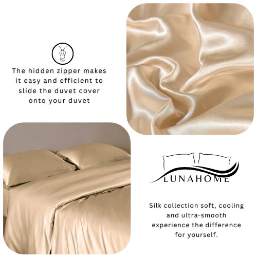 Silky Satin, King Size 6 - Piece Bedding Set, Plain Beige Color. - BusDeals