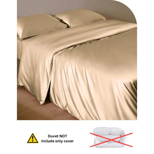 Silky Satin, King Size 6 - Piece Bedding Set, Plain Beige Color. - BusDeals