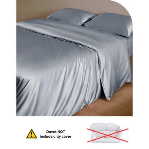 Silky Satin, King Size 6 - Piece Bedding Set, Plain Silver Gray Color. - BusDeals