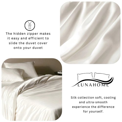 Silky Satin, King Size 6 - Piece Duvet Cover Set, Plain White Color. - BusDeals