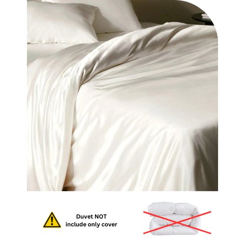 Silky Satin, King Size 6 - Piece Duvet Cover Set, Plain White Color. - BusDeals
