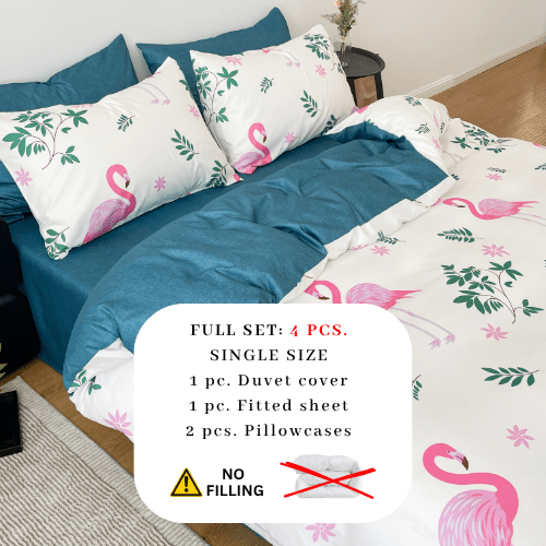 Single size, 4 - piece a stunning pink flamingo design set against a white background with touches of pink. - BusDeals