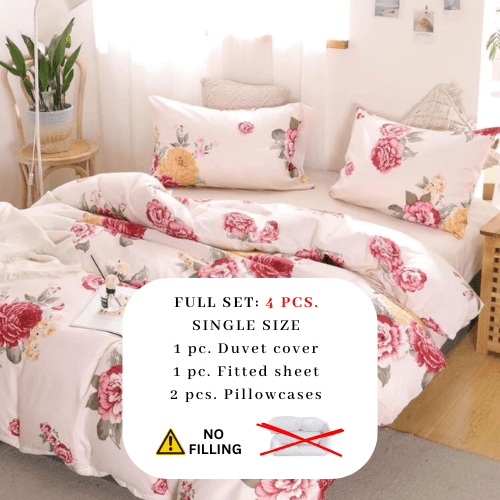 Single size, 4 - piece beautiful rose design in a lovely shade of pink. - BusDeals