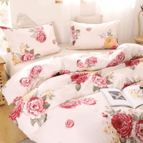 Single size, 4 - piece beautiful rose design in a lovely shade of pink. - BusDeals