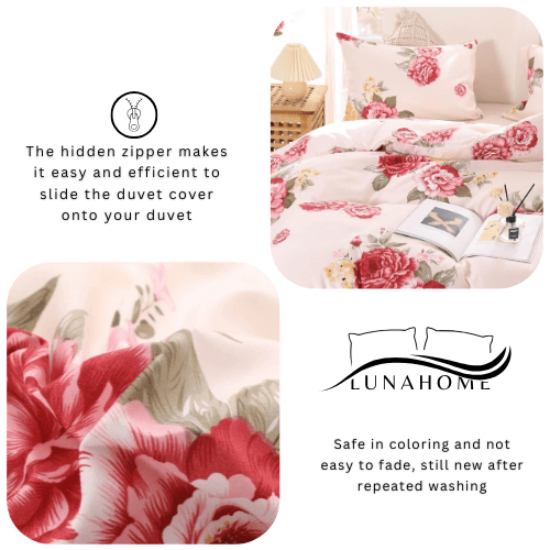 Single size, 4 - piece beautiful rose design in a lovely shade of pink. - BusDeals
