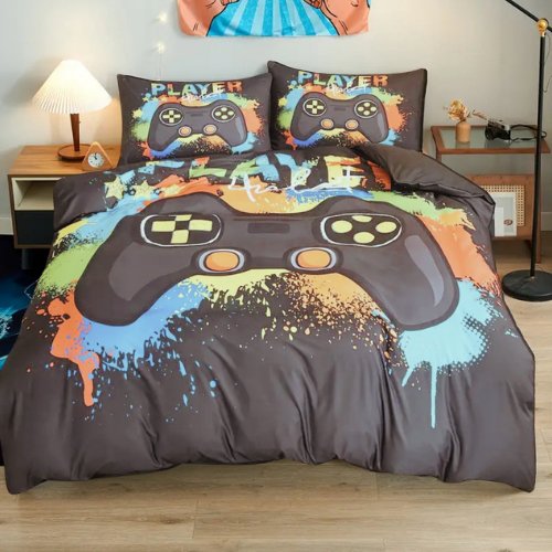 Single size 4 piece bedding set with duvet cover 3D Dark Grey color. - BusDeals