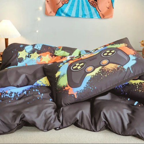 Single size 4 piece bedding set with duvet cover 3D Dark Grey color. - BusDeals