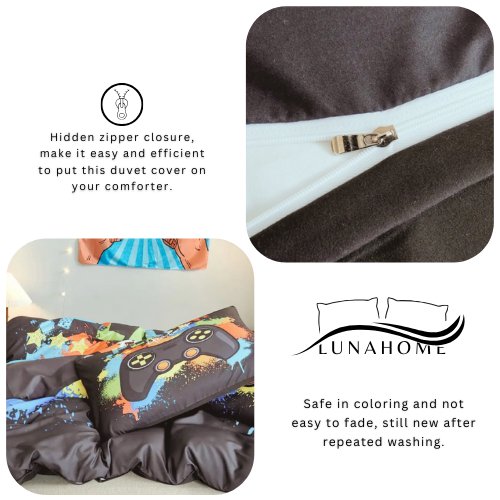 Single size 4 piece bedding set with duvet cover 3D Dark Grey color. - BusDeals
