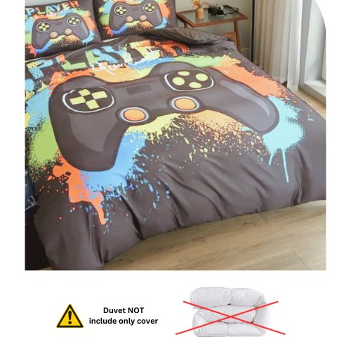 Single size 4 piece bedding set with duvet cover 3D Dark Grey color. - BusDeals