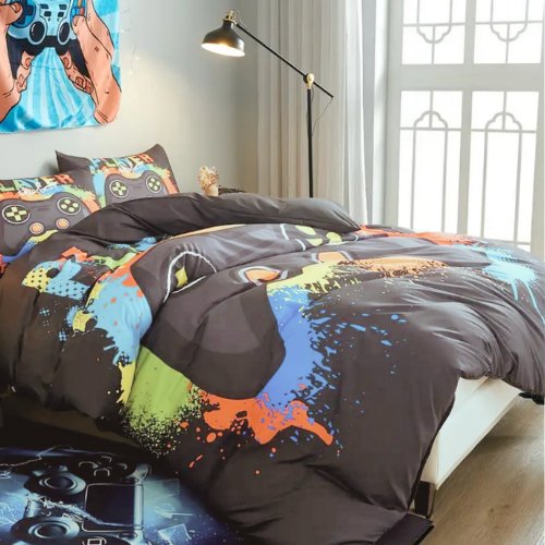 Single size 4 piece bedding set with duvet cover 3D Dark Grey color. - BusDeals
