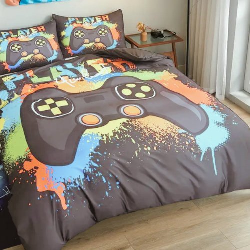 Single size 4 piece bedding set with duvet cover 3D Dark Grey color. - BusDeals