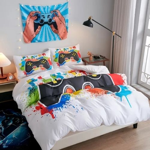 Single size 4 piece bedding set with duvet cover 3D white color. - BusDeals