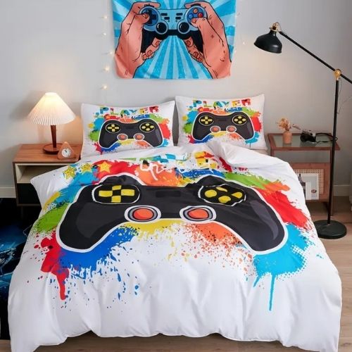 Single size 4 piece bedding set with duvet cover 3D white color. - BusDeals