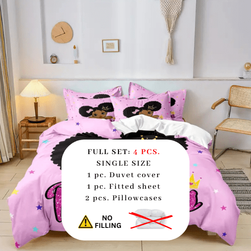Single size 4 piece duvet cover set in a lovely pink color featuring a princess design. - BusDeals