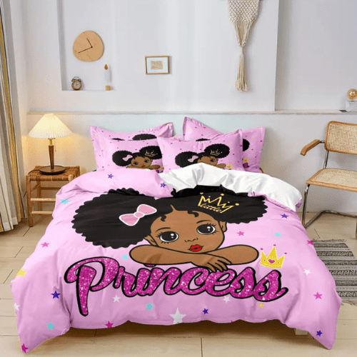 Single size 4 piece duvet cover set in a lovely pink color featuring a princess design. - BusDeals