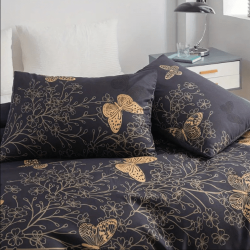 Single size 4 piece reversible butterfly design in brown and grey. - BusDeals