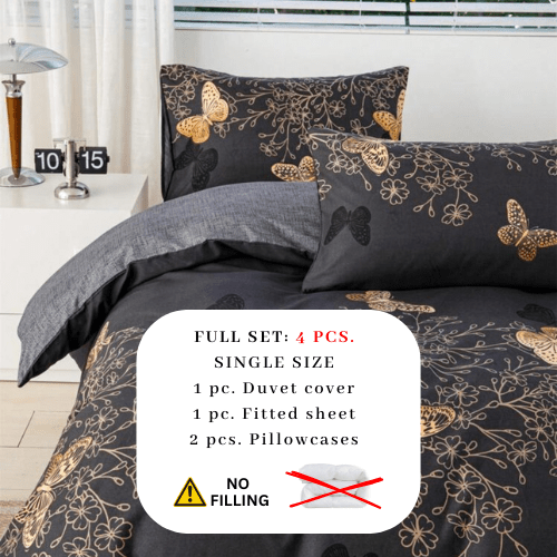 Single size 4 piece reversible butterfly design in brown and grey. - BusDeals