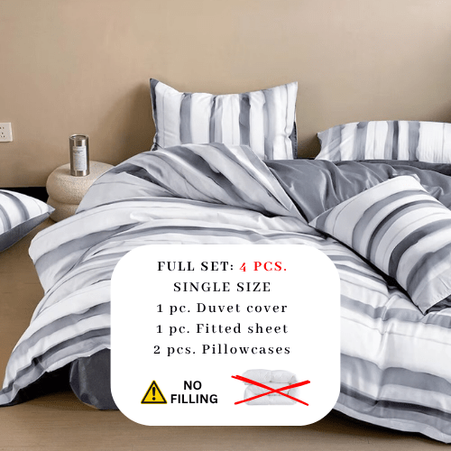 Single size, 4 - piece, reversible duvet cover set featuring a striped design in a vibrant gray color. - BusDeals