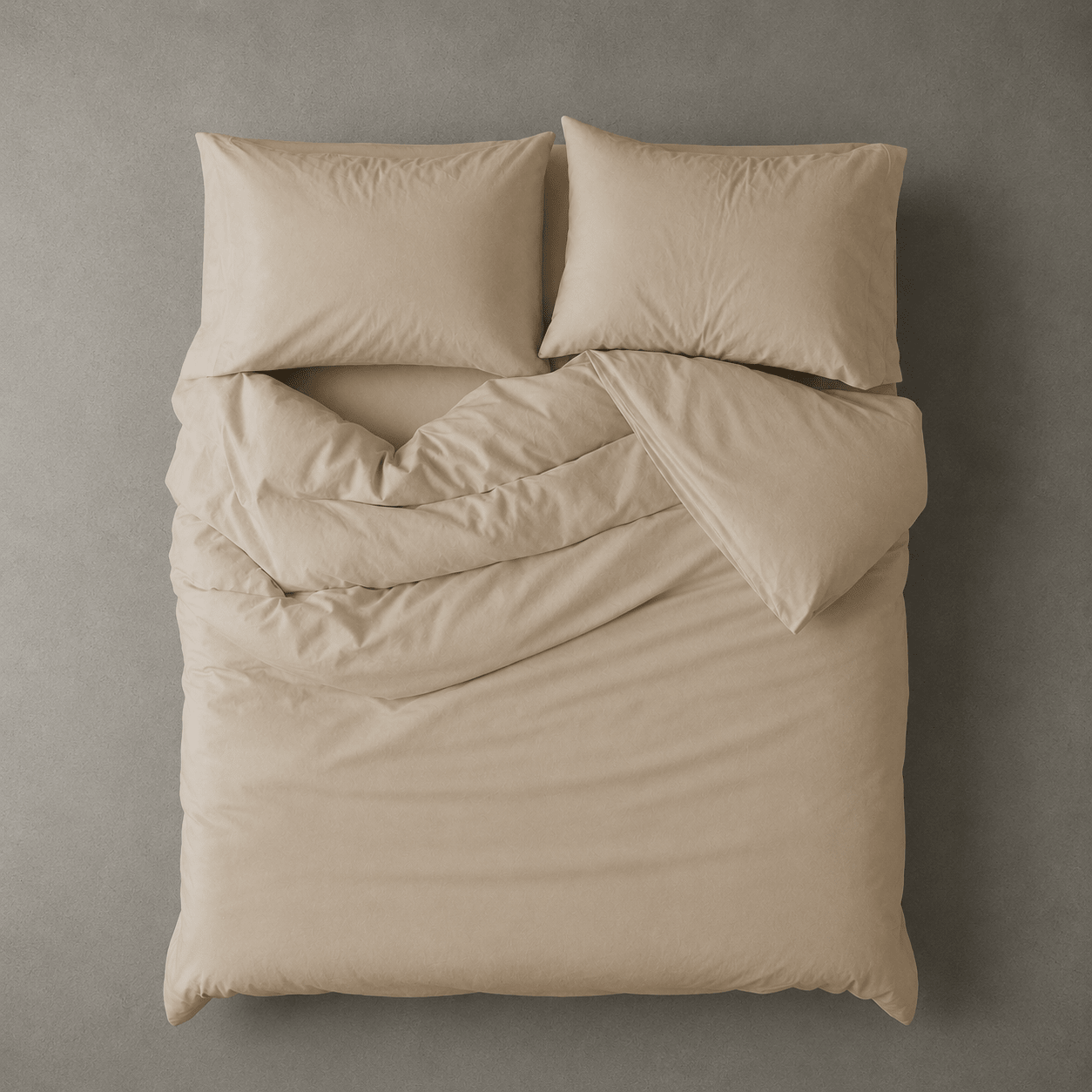 Single size 4 pieces bedding set, Washable Cotton Light Beige Color. - BusDeals