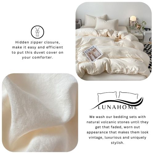 Single size 4 pieces bedding set, Washable Cotton Milky White Color. - BusDeals