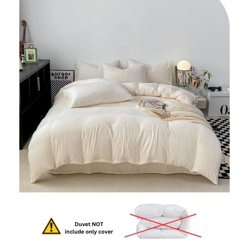 Single size 4 pieces bedding set, Washable Cotton Milky White Color. - BusDeals