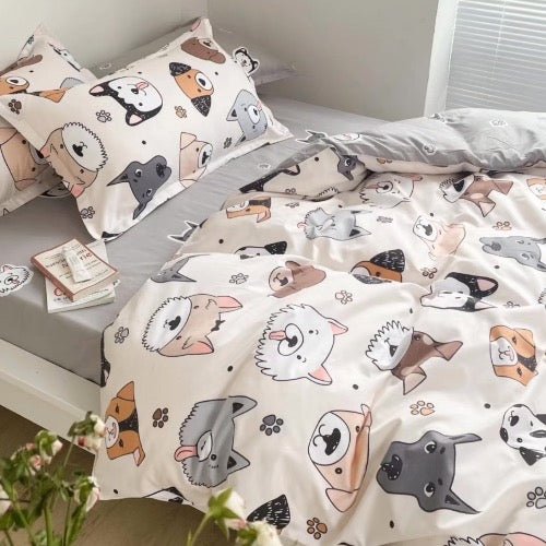 Single size 4 pieces, brown cute dogs design. - BusDeals