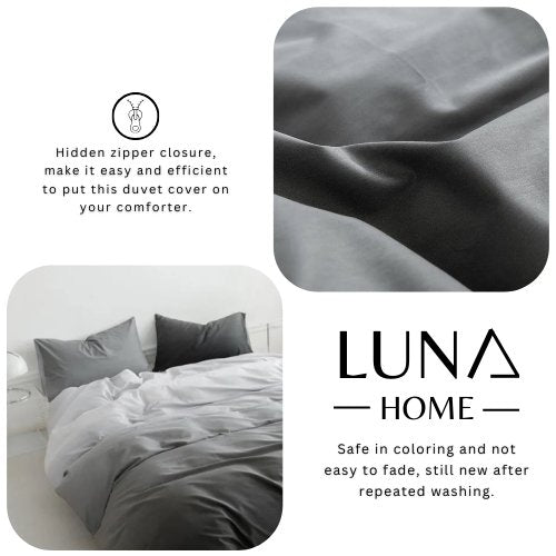 Single Size 4 pieces Duvet cover set, Ombré Dark Grey. - BusDeals