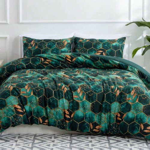 Single Size 4 pieces, Green Marble Design Duvet Cover set. - BusDeals