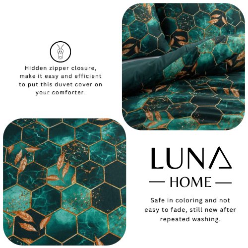 Single Size 4 pieces, Green Marble Design Duvet Cover set. - BusDeals