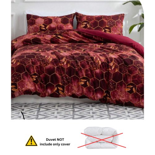 Single Size 4 pieces, Maroon Marble Design Duvet cover set. - BusDeals